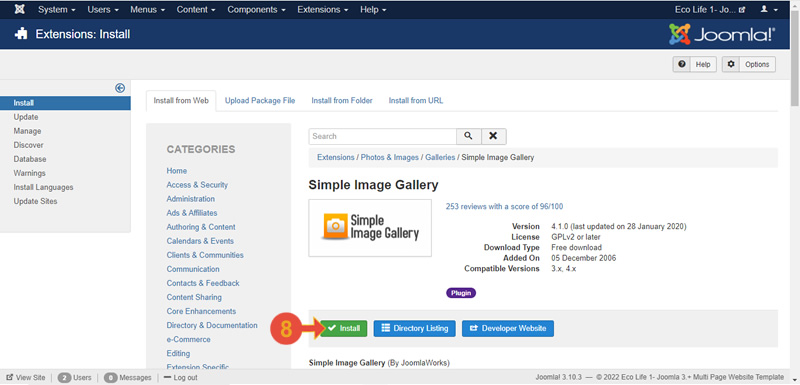 Joomla: Install simple image gallery 2
